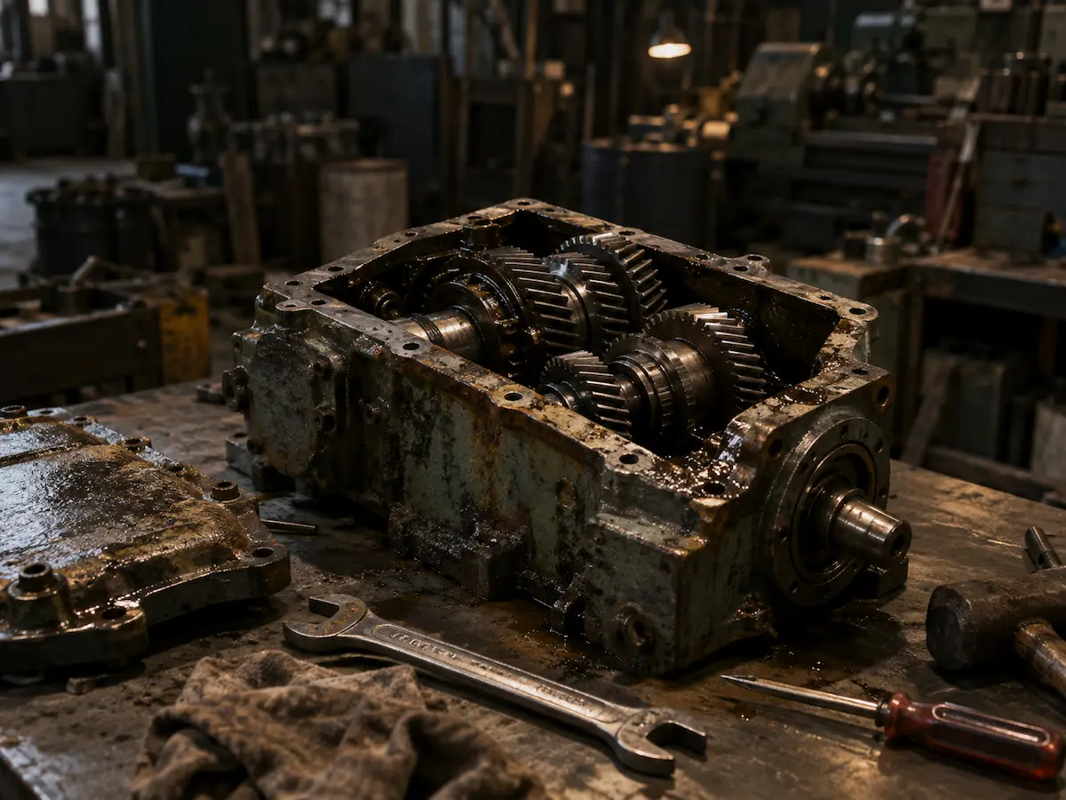 Industrial gearbox stripped down on the bench at Gegal Machine Tools in Mississauga
