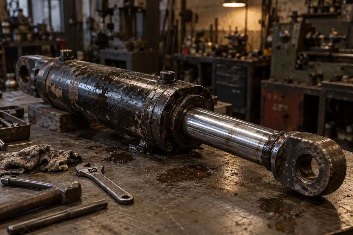 Hydraulic cylinder on the bench at Gegal Machine Tools in Mississauga