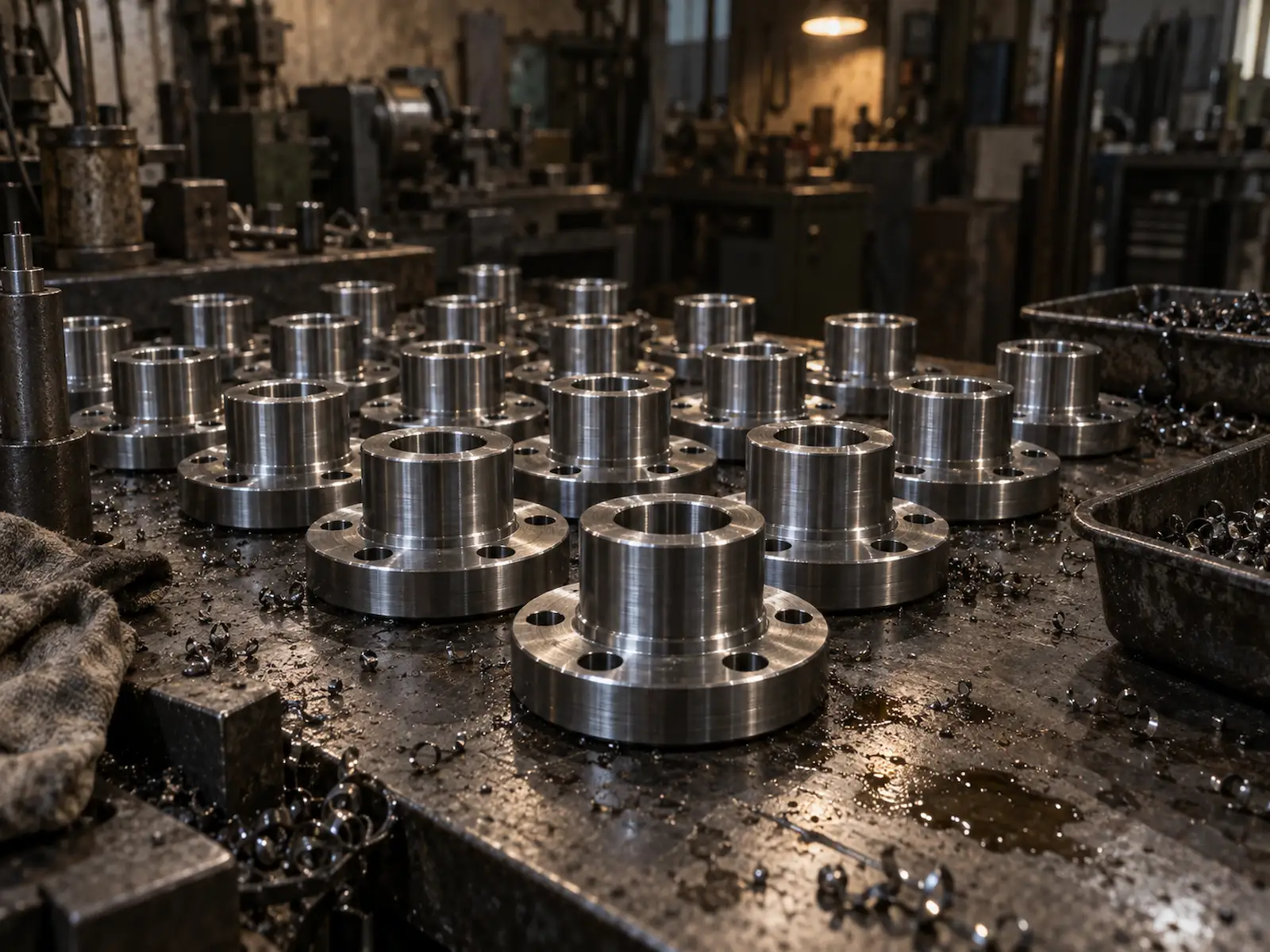 A production run of machined steel components at Gegal Machine Tools in Mississauga